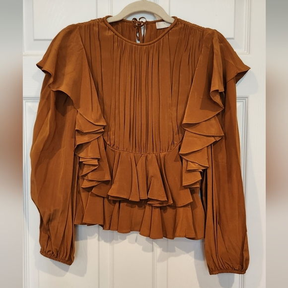 Ulla Johnson Amina Ruffled Silk - Crepe de Chine Blouse in Sandstone NWOT - Picture 3 of 4